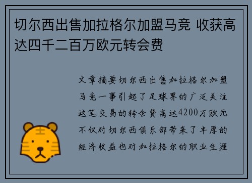 切尔西出售加拉格尔加盟马竞 收获高达四千二百万欧元转会费