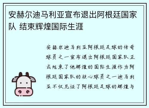 安赫尔迪马利亚宣布退出阿根廷国家队 结束辉煌国际生涯 安赫尔迪马利亚宣布退出阿根廷国家队 结束辉煌国际生涯